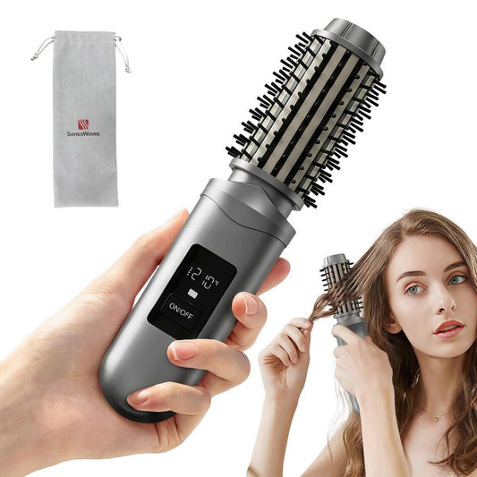 Kabellose Haar-Glättbürste, Mini-Haar-Curlingbürste mit 3 Temperatureinstellungen, Anti-Scald, wiederaufladbar, LCD-Display, Anti-Frizz, schnelles Erhitzen für Styling & Reisen