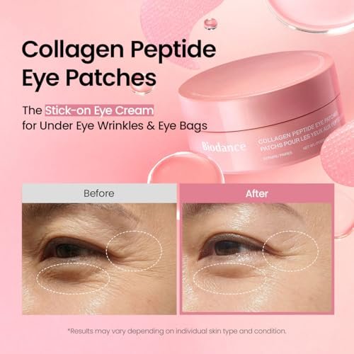 BIODANCE Collagen Peptide Eye Patches, Anti-Falten & Smile Line Patches für Gesicht, Under Eye Mask für feine Linien & Augenringe, Reise-Essentials & Self-Care Geschenke für Frauen, Koreanische Hautpflege (60 Stück)