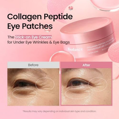 BIODANCE Collagen Peptide Eye Patches, Anti-Falten & Smile Line Patches für Gesicht, Under Eye Mask für feine Linien & Augenringe, Reise-Essentials & Self-Care Geschenke für Frauen, Koreanische Hautpflege (60 Stück)