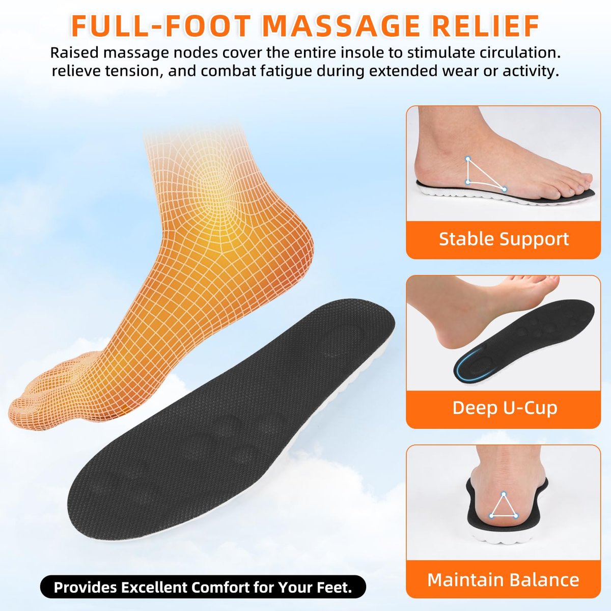 4D Memory Foam Einlegesohlen mit Fußgewölbeunterstützung für Damen und Herren – Bequeme & Atmungsaktive Massage Schuheinlagen gegen Fußschmerzen & Ermüdung (Schwarz, US Herren 14-15)