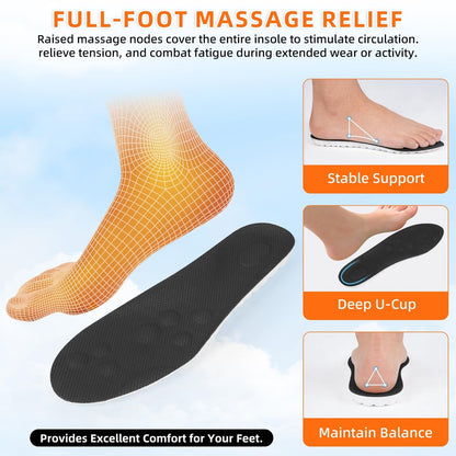4D Memory Foam Einlegesohlen mit Fußgewölbeunterstützung für Damen und Herren – Bequeme & Atmungsaktive Massage Schuheinlagen gegen Fußschmerzen & Ermüdung (Schwarz, US Herren 14-15)