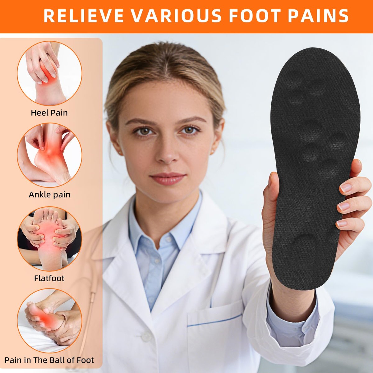 4D Memory Foam Einlegesohlen mit Fußgewölbeunterstützung für Damen und Herren – Bequeme & Atmungsaktive Massage Schuheinlagen gegen Fußschmerzen & Ermüdung (Schwarz, US Herren 14-15)