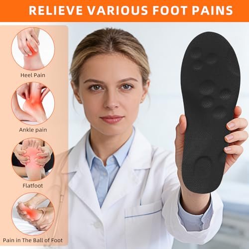 4D Memory Foam Einlegesohlen mit Fußgewölbeunterstützung für Damen und Herren – Bequeme & Atmungsaktive Massage Schuheinlagen gegen Fußschmerzen & Ermüdung (Schwarz, US Herren 14-15)