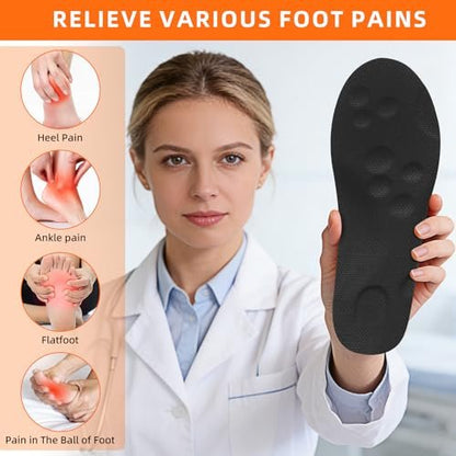 4D Memory Foam Einlegesohlen mit Fußgewölbeunterstützung für Damen und Herren – Bequeme & Atmungsaktive Massage Schuheinlagen gegen Fußschmerzen & Ermüdung (Schwarz, US Herren 14-15)