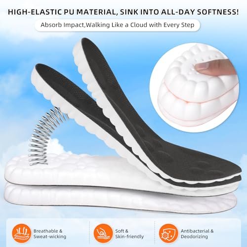 4D Memory Foam Einlegesohlen mit Fußgewölbeunterstützung für Damen und Herren – Bequeme & Atmungsaktive Massage Schuheinlagen gegen Fußschmerzen & Ermüdung (Schwarz, US Herren 14-15)