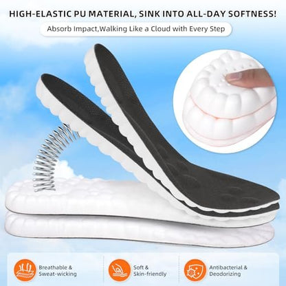 4D Memory Foam Einlegesohlen mit Fußgewölbeunterstützung für Damen und Herren – Bequeme & Atmungsaktive Massage Schuheinlagen gegen Fußschmerzen & Ermüdung (Schwarz, US Herren 14-15)