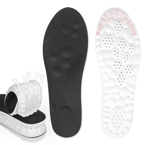 4D Memory Foam Einlegesohlen mit Fußgewölbeunterstützung für Damen und Herren – Bequeme & Atmungsaktive Massage Schuheinlagen gegen Fußschmerzen & Ermüdung (Schwarz, US Herren 14-15)