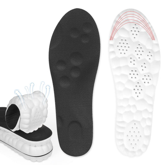 4D Memory Foam Einlegesohlen mit Fußgewölbeunterstützung für Damen und Herren – Bequeme & Atmungsaktive Massage Schuheinlagen gegen Fußschmerzen & Ermüdung (Schwarz, US Herren 14-15)