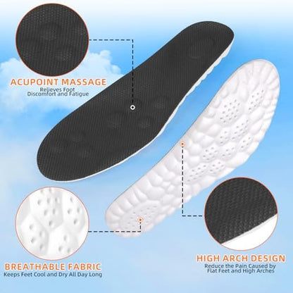 4D Memory Foam Einlegesohlen mit Fußgewölbeunterstützung für Damen und Herren – Bequeme & Atmungsaktive Massage Schuheinlagen gegen Fußschmerzen & Ermüdung (Schwarz, US Herren 14-15)