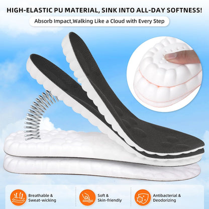 4D Memory Foam Einlegesohlen mit Fußgewölbeunterstützung für Damen und Herren – Bequeme & Atmungsaktive Massage Schuheinlagen gegen Fußschmerzen & Ermüdung (Schwarz, US Herren 14-15)