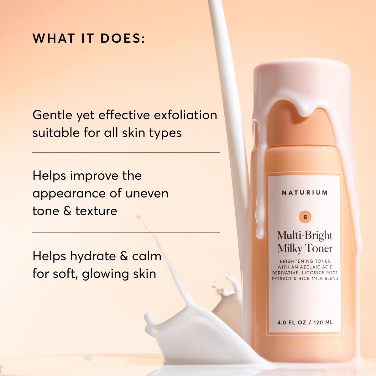 Naturium Multi-Bright Milky Toner mit Azelainsäure – Peeling-Gesichtspflege, 120 ml