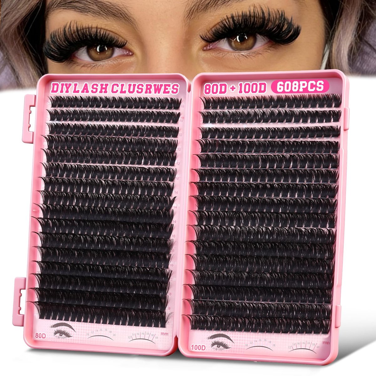 KINDSHINE Wimpern-Cluster-Set Wispy 608 Stk D Curl 80D & 100D, 12-20 mm Natürliche Einzelwimpern-Cluster, DIY Wimpernverlängerung für Anfänger (ohne Pinzette)