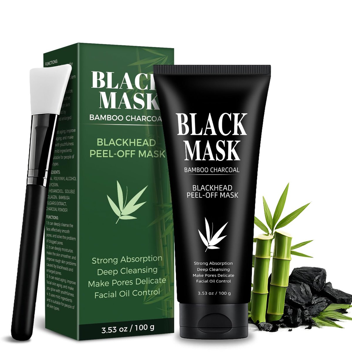 Shaeva Blackhead Remover Mask, Aktivkohle-Peeling-Maske mit Pinsel & Werkzeug – Tiefenreinigung für glatte Haut & verkleinerte Poren (100g / 3,53 oz)