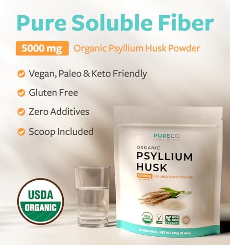 Bio Flohsamenschalenpulver Fein gemahlen – Ganzes Flohsamenschalen Bio-Faserpulver für Backen, Smoothies & mehr – Vegan, glutenfrei, ohne Gentechnik & ohne Füllstoffe (66 Portionen)