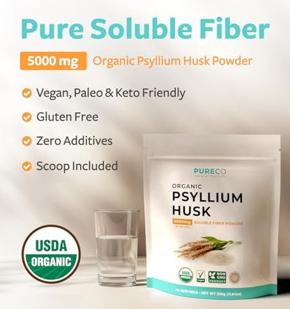 Bio Flohsamenschalenpulver Fein gemahlen – Ganzes Flohsamenschalen Bio-Faserpulver für Backen, Smoothies & mehr – Vegan, glutenfrei, ohne Gentechnik & ohne Füllstoffe (66 Portionen)