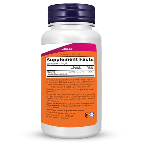 NOW Foods Vitamin D-3 2000 IE Hochdosiert – Strukturelle Unterstützung – 360 Weichkapseln