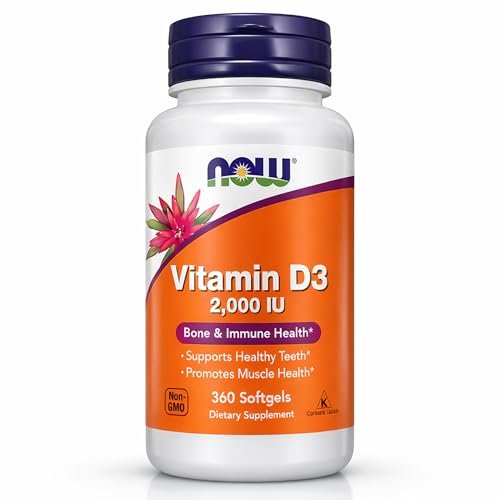 NOW Foods Vitamin D-3 2000 IE Hochdosiert – Strukturelle Unterstützung – 360 Weichkapseln