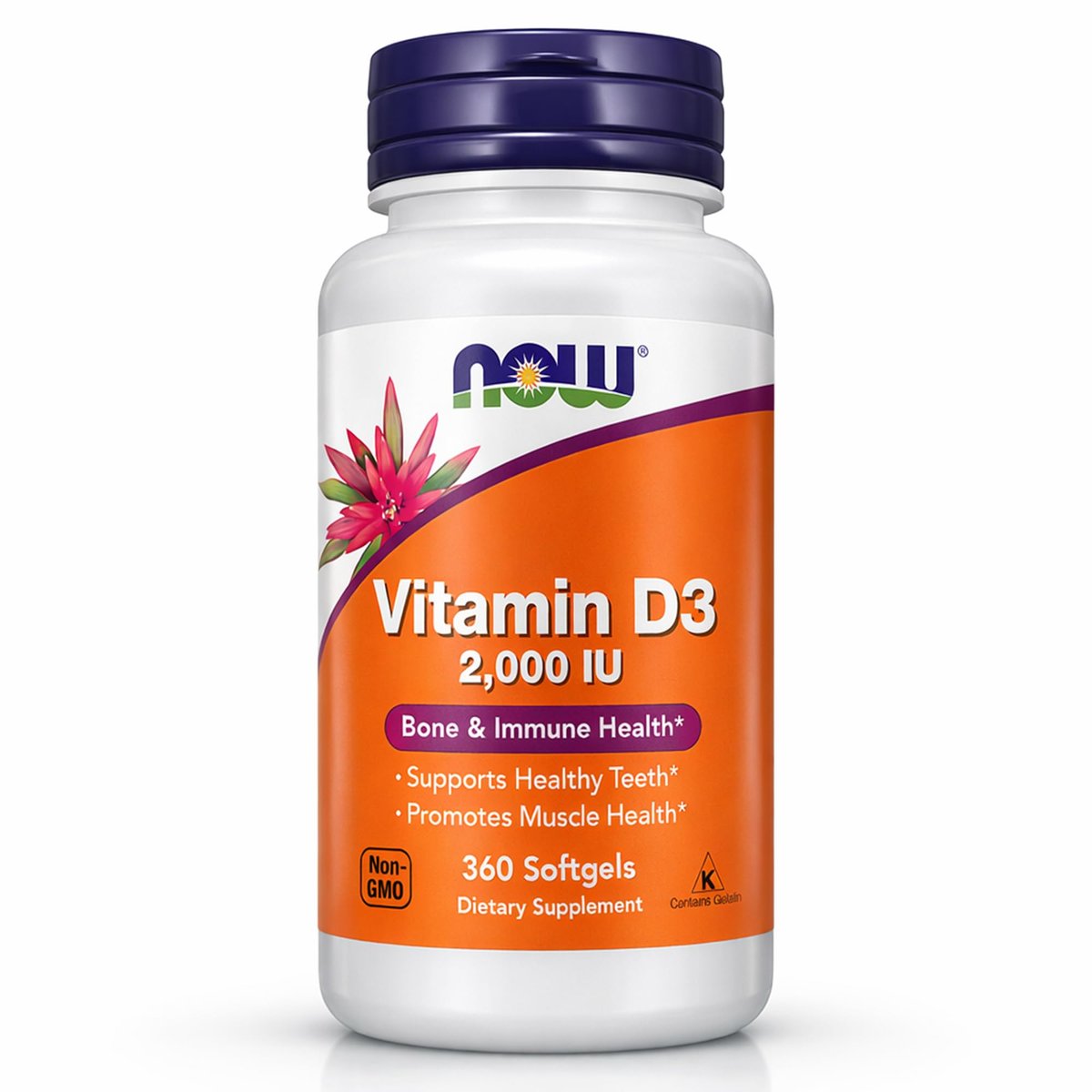 NOW Foods Vitamin D-3 2000 IE Hochdosiert – Strukturelle Unterstützung – 360 Weichkapseln
