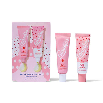 Lanolips 101 Delicious Berry Delicious Geschenkset – Lippenbalsam & Hautpflege mit Lanolin in Erdbeer & Himbeer Shortcake – Limited Edition (2-teilig)