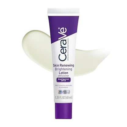 CeraVe Skin Renewing Brightening Lotion SPF 30 – Anti-Aging Gesichtsfeuchtigkeitscreme mit Lichtschutzfaktor, spendet Feuchtigkeit, hellt auf und gleicht den Hautton aus, enthält Ceramide + Niacinamid + Antioxidantien, parfümfrei, 40 ml