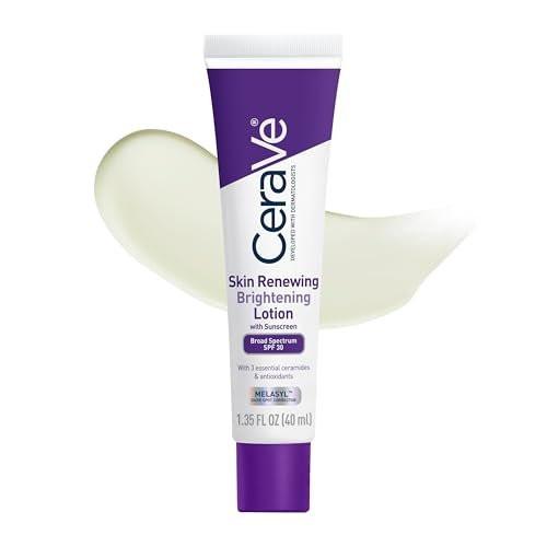 CeraVe Skin Renewing Brightening Lotion SPF 30 – Anti-Aging Gesichtsfeuchtigkeitscreme mit Lichtschutzfaktor, spendet Feuchtigkeit, hellt auf und gleicht den Hautton aus, enthält Ceramide + Niacinamid + Antioxidantien, parfümfrei, 40 ml
