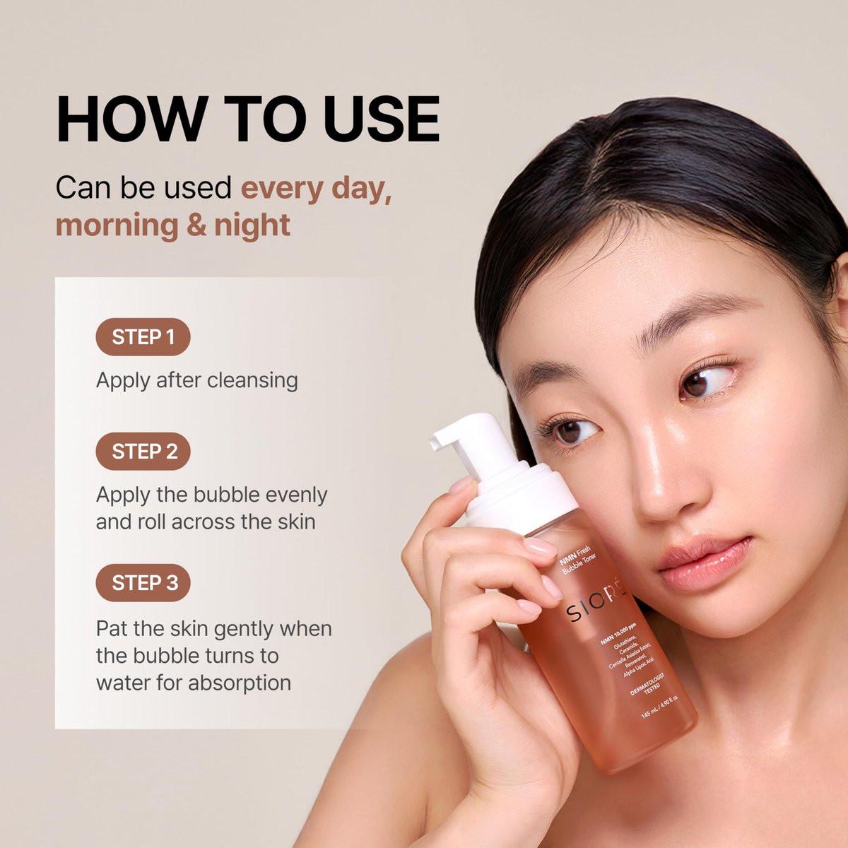Siore NMN Fresh Bubble Toner – Glow-Boostender Toner mit 99% reinem NMN 10.000 ppm, Resveratrol, Centella, Niacinamid und Ceramid | Glasglanz-Haut | Koreanische Apotheken-Anti-Aging-Pflege