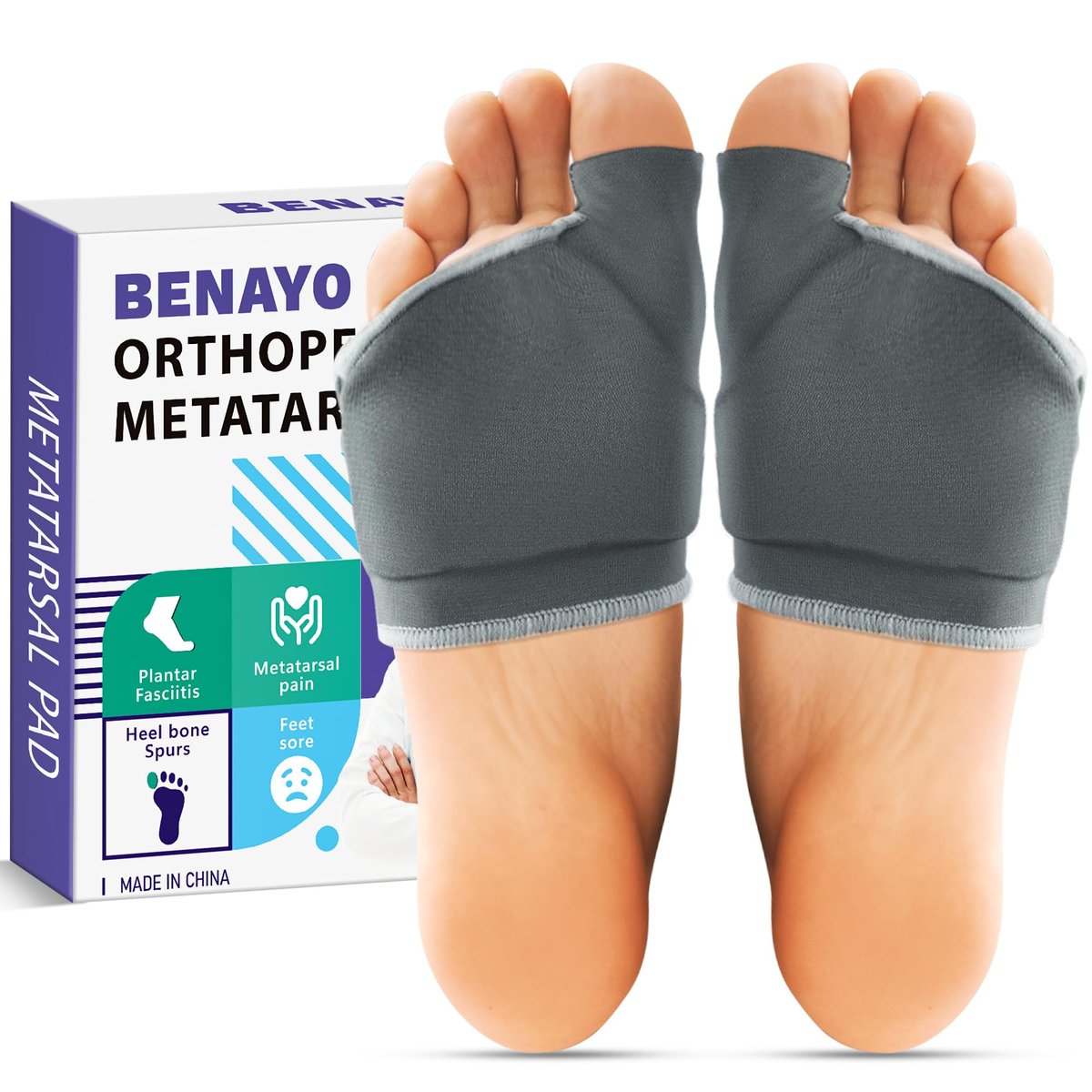 Orthopädische Metatarsal-Pads, Ballenpolster mit Gel-Einlage für Damen und Herren, Fußpolster zur Schmerzlinderung bei Morton-Neurom, Metatarsalgie (Grau, LARGE: Damen (9.5-11)/Herren (7.5-9.5))