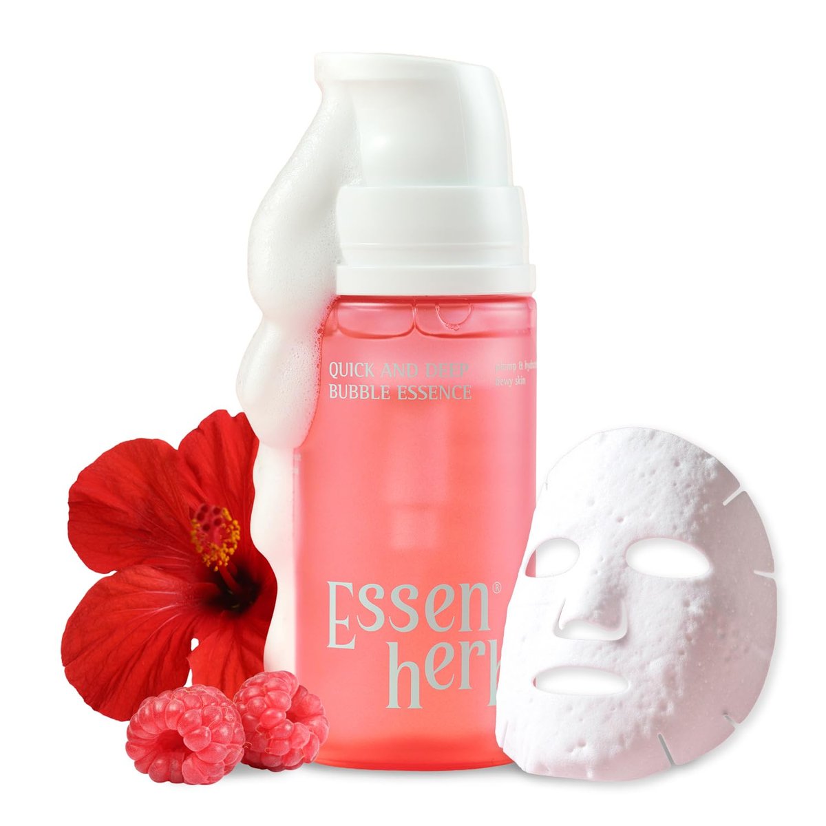 Essenherb Quick & Deep Bubble Serum Essence mit Hibiskus-Collagen – Mikroblasen-Maske für tägliche Feuchtigkeit, schnell einziehendes Serum für einen gesunden Glow, 100 ml