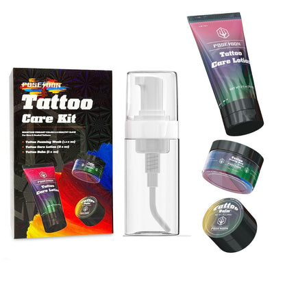 POSEIDON Tattoo Aftercare Kit - 3-in-1 Set mit erfrischendem Citrusduft für schnelle Heilung & Farbschutz (Tattoo Seife, Balsam, Lotion)