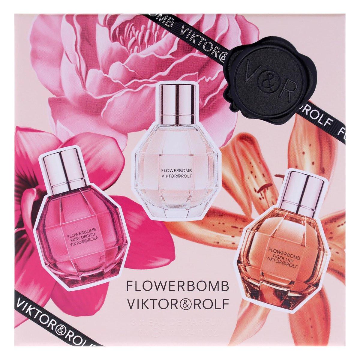 Viktor & Rolf Flowerbomb Trio Set – 3 Mini EDPs: Flowerbomb, Ruby Orchid, Tiger Lily (je 0,24 Fl Oz) – Damenparfüm-Set