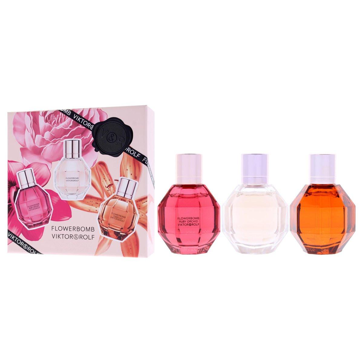 Viktor & Rolf Flowerbomb Trio Set – 3 Mini EDPs: Flowerbomb, Ruby Orchid, Tiger Lily (je 0,24 Fl Oz) – Damenparfüm-Set