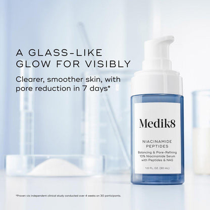 Medik8 Niacinamide Peptides Serum – Gesichtsserum für klare Haut, verfeinerte Textur und reduzierte Poren – Feuchtigkeitsspendend mit regulierter Talgproduktion – 30 ml