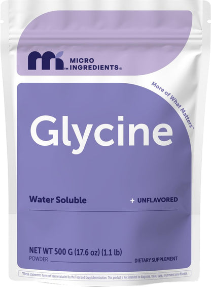 Micro Ingredients Glycin-Pulver, 500 g (1,1 Pfund), 1000 mg Glycin pro Portion, wasserlöslich