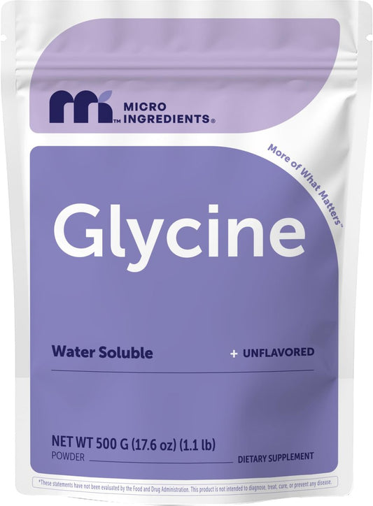 Micro Ingredients Glycin-Pulver, 500 g (1,1 Pfund), 1000 mg Glycin pro Portion, wasserlöslich