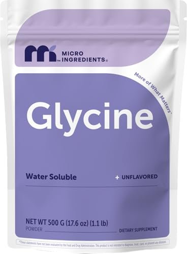 Micro Ingredients Glycin-Pulver, 500 g (1,1 Pfund), 1000 mg Glycin pro Portion, wasserlöslich