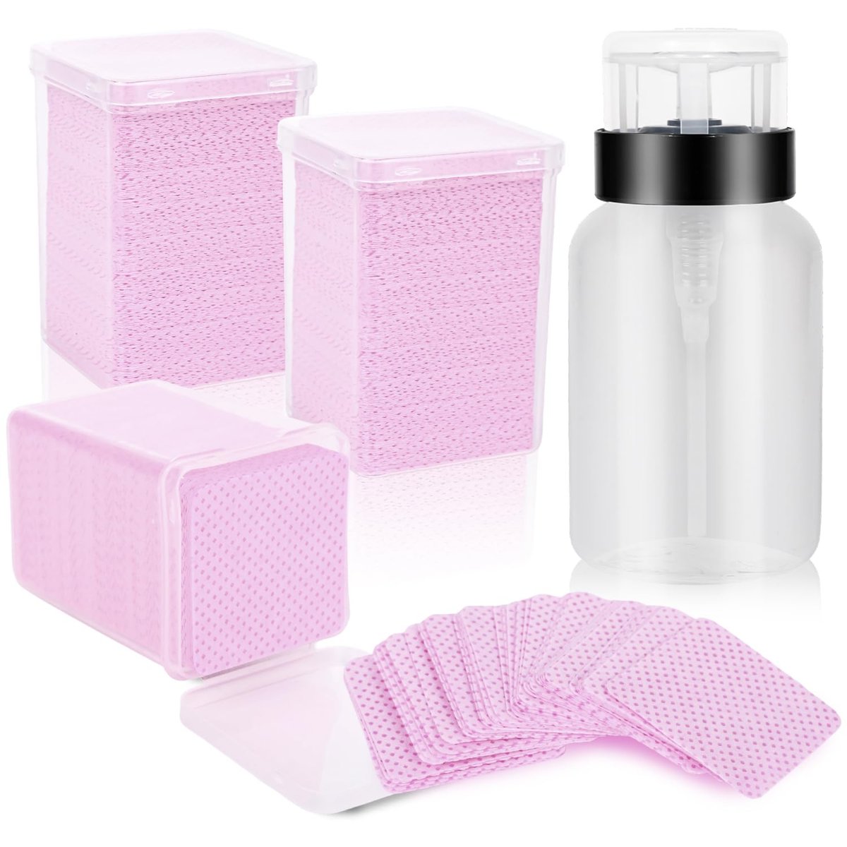 ShanySheny 600 Stück fusselfreie Nageltücher mit Spender, Nagellackentferner-Tücher mit Aceton-Spender, Wimpernkleber-Reinigungstücher mit 1 leeren Pumpspenderflasche 210 ml/7,1 oz