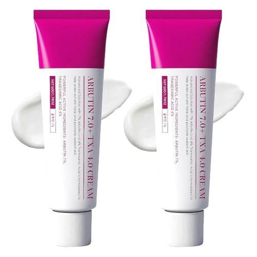 Xungess Arbutin 7% + Tranexamsäure 4% Dunkle-Flecken-Creme für das Gesicht, aufhellende Feuchtigkeitscreme mit Niacinamid, Glutathion, sanfte Hautpflege für ungleichmäßigen Teint und Mattigkeit, 2er-Pack (insgesamt 104 ml)