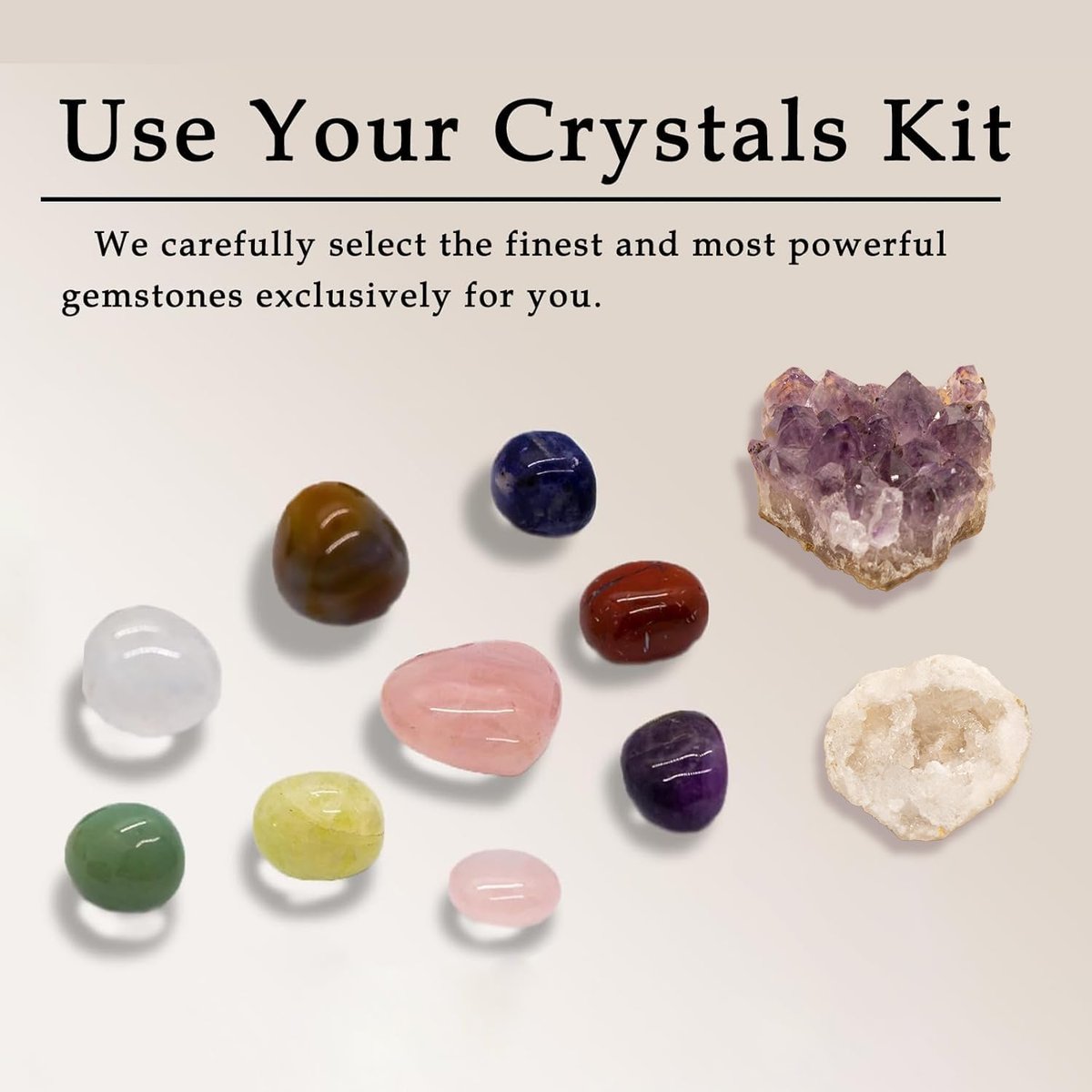 Heilende Kristalle und Steine – Hexen-Kit mit Chakra-Steinen, weißem Kristallgeode & Amethyst-Cluster – Kristall-Set in Geschenkbox