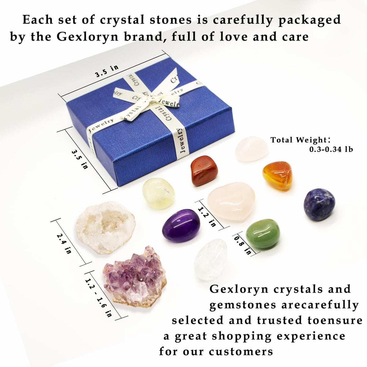 Heilende Kristalle und Steine – Hexen-Kit mit Chakra-Steinen, weißem Kristallgeode & Amethyst-Cluster – Kristall-Set in Geschenkbox