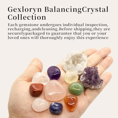 Heilende Kristalle und Steine – Hexen-Kit mit Chakra-Steinen, weißem Kristallgeode & Amethyst-Cluster – Kristall-Set in Geschenkbox