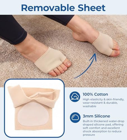 MasterMo Metatarsal-Pads für Männer und Frauen – Ballenpolster zur Schmerzlinderung bei Sesamoiditis, Metatarsalgie, Morton-Neurom – 2 Paar Stoffhüllen mit Gel-Einlagen (Schwarz, M)