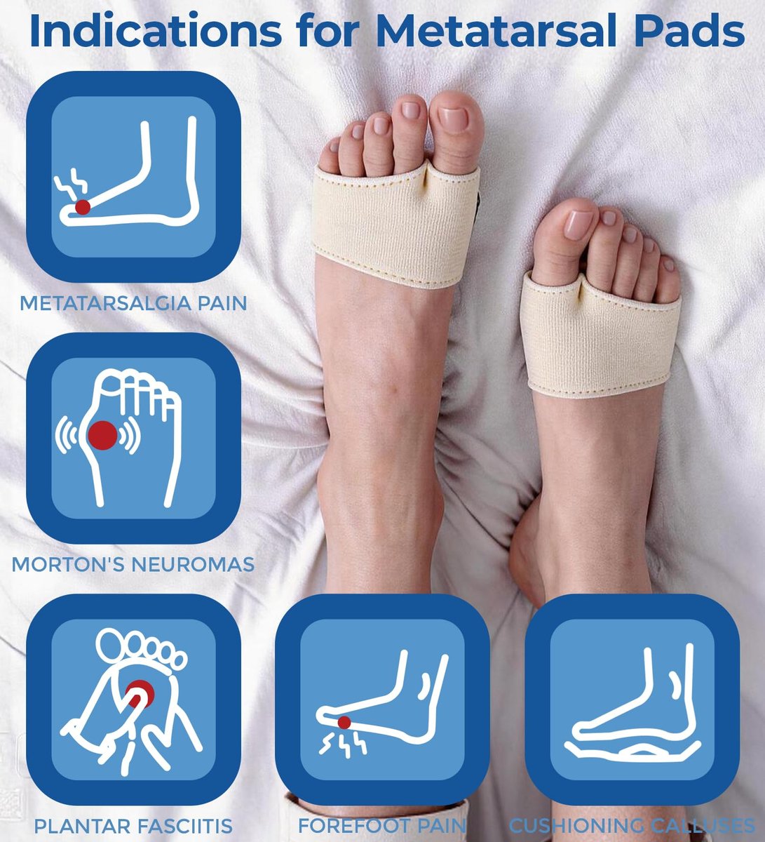 MasterMo Metatarsal-Pads für Männer und Frauen – Ballenpolster zur Schmerzlinderung bei Sesamoiditis, Metatarsalgie, Morton-Neurom – 2 Paar Stoffhüllen mit Gel-Einlagen (Schwarz, M)