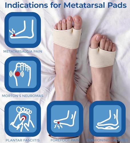 MasterMo Metatarsal-Pads für Männer und Frauen – Ballenpolster zur Schmerzlinderung bei Sesamoiditis, Metatarsalgie, Morton-Neurom – 2 Paar Stoffhüllen mit Gel-Einlagen (Schwarz, M)