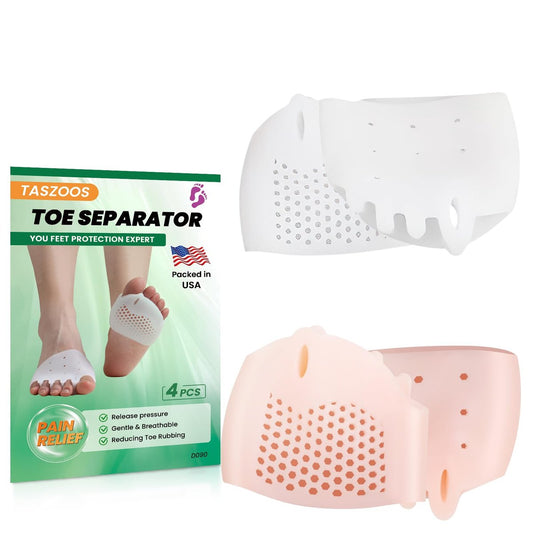 TASZOOS Zehenspreizer & Metatarsal-Pads für Damen und Herren – 4 Stück Gel-Zehenspreizer zur Schmerzlinderung bei Metatarsalgie, Morton-Neurom, Komfort beim Gehen, Laufen und Stehen