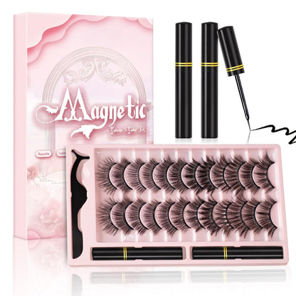 Magnetische Wimpern Natürlicher Look, 12 Paar Magnetwimpern Ohne Kleber, Wiederverwendbare False Lashes mit Pinzette