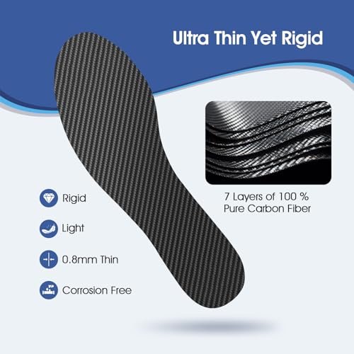 1 Paar Kohlefaser-Einlegesohle – 0,8 mm dünne Kohlefaser-Einlage für Turf Toe, Fußfrakturen, Hallux Rigidus und Limitus – Starre Fußplatte als Alternative zum postoperativen Schuh (M 9-9,5 / W 10-10,5 - 265 mm)
