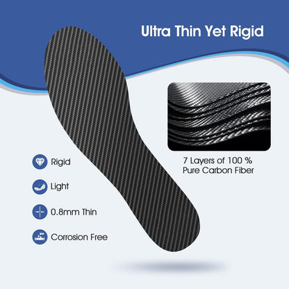 1 Paar Kohlefaser-Einlegesohle – 0,8 mm dünne Kohlefaser-Einlage für Turf Toe, Fußfrakturen, Hallux Rigidus und Limitus – Starre Fußplatte als Alternative zum postoperativen Schuh (M 9-9,5 / W 10-10,5 - 265 mm)