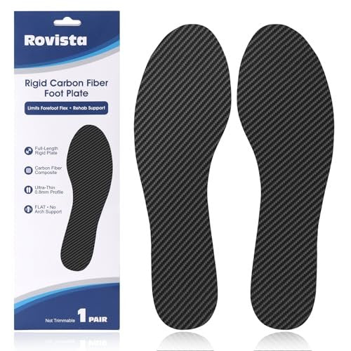 1 Paar Kohlefaser-Einlegesohle – 0,8 mm dünne Kohlefaser-Einlage für Turf Toe, Fußfrakturen, Hallux Rigidus und Limitus – Starre Fußplatte als Alternative zum postoperativen Schuh (M 9-9,5 / W 10-10,5 - 265 mm)