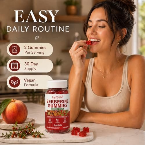 Berberine Gummies 2000 mg (Berberin HCl) mit Chrom 200 µg – Hochdosiertes Berberin HCl Präparat für Immununterstützung, ALA, Zimt & Kurkuma, Zuckerfrei, Vegan, Pfirsichgeschmack, 60 Stück