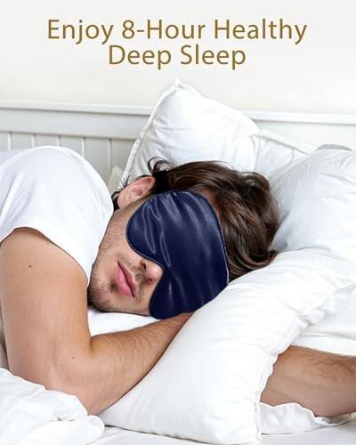 4er-Pack Seidenschlafmasken für Damen und Herren – 100% blickdicht, superweich, verstellbar – Satin-Augenmasken für Seitenschläfer & Reisen (Schwarz*2 & Blau*2)